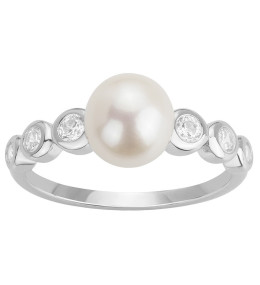 Bague argent 925/1000, perle de culture et oxydes de zirconium by Stauffer Ref. 70100875