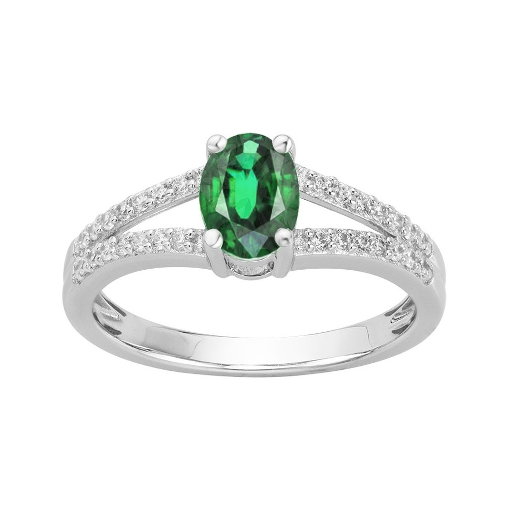 Bague Argent 925/1000, spinelle verte et oxydes de zirconium by Stauffer