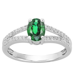 Bague Argent 925/1000, spinelle verte et oxydes de zirconium by Stauffer