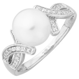 Bague Argent 925/1000, perle de culture et oxydes de zirconium by Stauffer Ref. 70100041-B