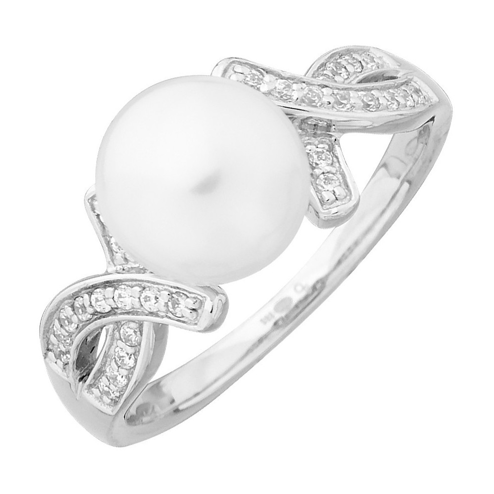 Bague Argent 925/1000, perle de culture et oxydes de zirconium by Stauffer Ref. 70100041-B