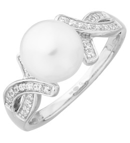 Bague Argent 925/1000, perle de culture et oxydes de zirconium by Stauffer Ref. 70100041-B