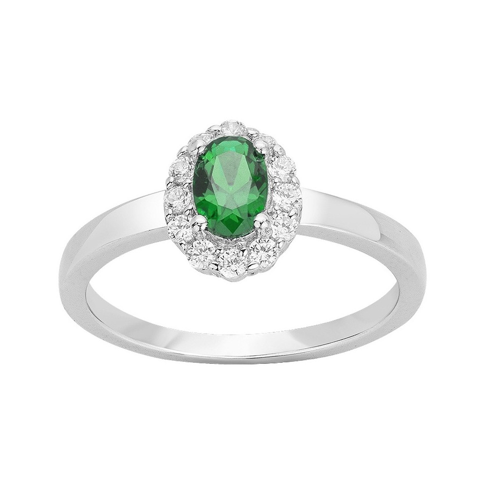 La Bague argent 925/1000, pierre synthétique verte et oxydes de zirconium by Stauffer