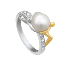La Bague Jourdan Bijoux Luna, argent 925/1000 bicolore et Perle Blanche, AJF170181R