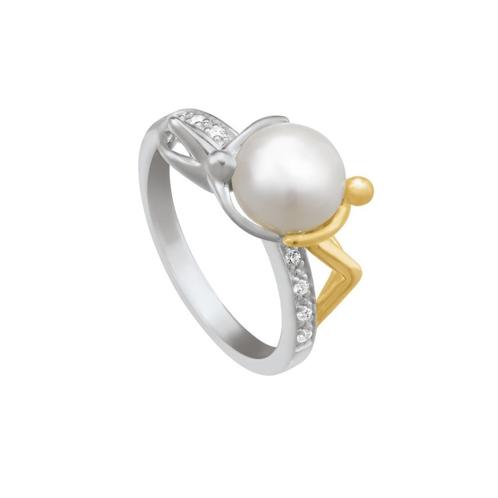 La Bague Jourdan Bijoux Luna, argent 925/1000 bicolore et Perle Blanche, AJF170181R