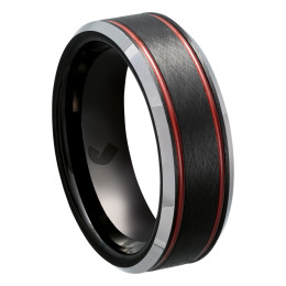 Bague Jourdan Bijoux Francisco, Tungstène Noir, Liseres Rouge JH120007R
