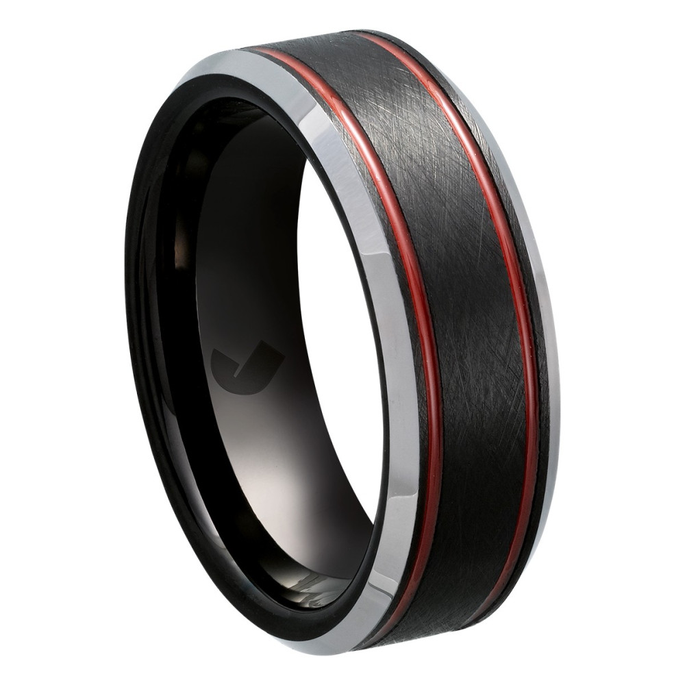 Bague Jourdan Bijoux Francisco, Tungstène Noir, Liseres Rouge JH120007R