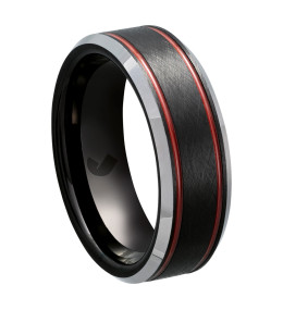 Bague Jourdan Bijoux Francisco, Tungstène Noir, Liseres Rouge JH120007R