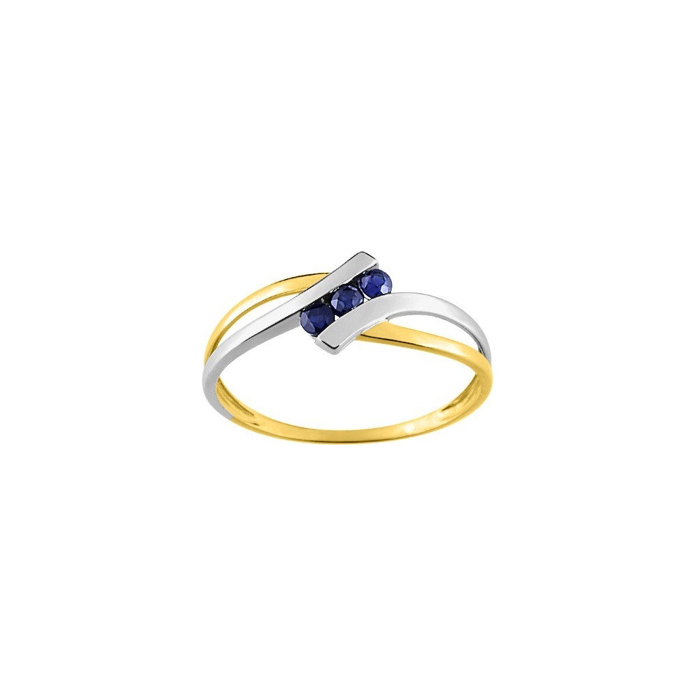 La Bague or bicolore 750/1000, saphirs bleus taille brillant by Stauffer