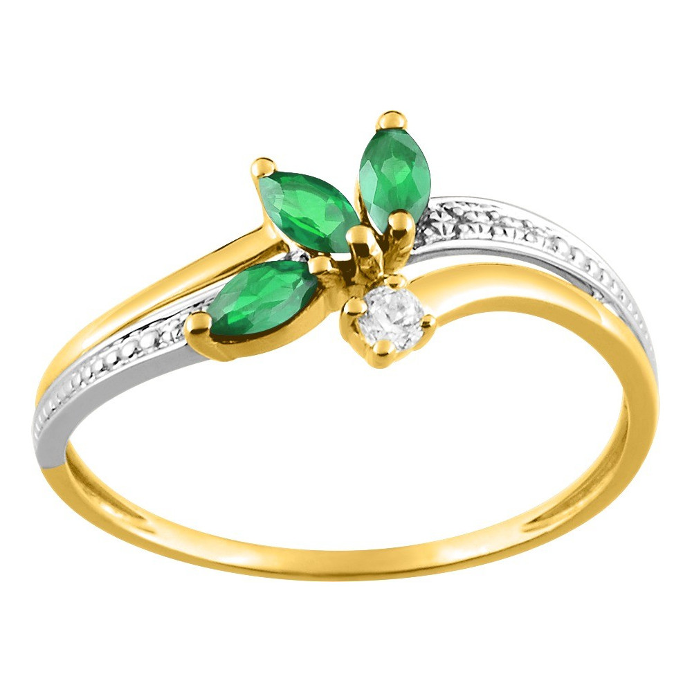 La Bague or bicolore 750/1000, émeraudes et oxyde de zirconium by Stauffer