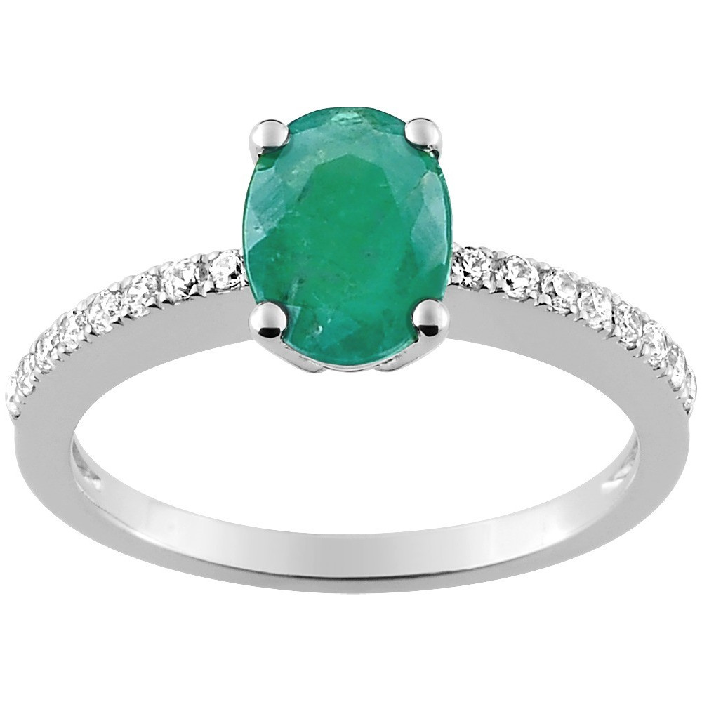 Bagues - Bijoux - Les bagues OR by Stauffer - Bague or gris 750/1000, émeraude et diamants by Stauffer
