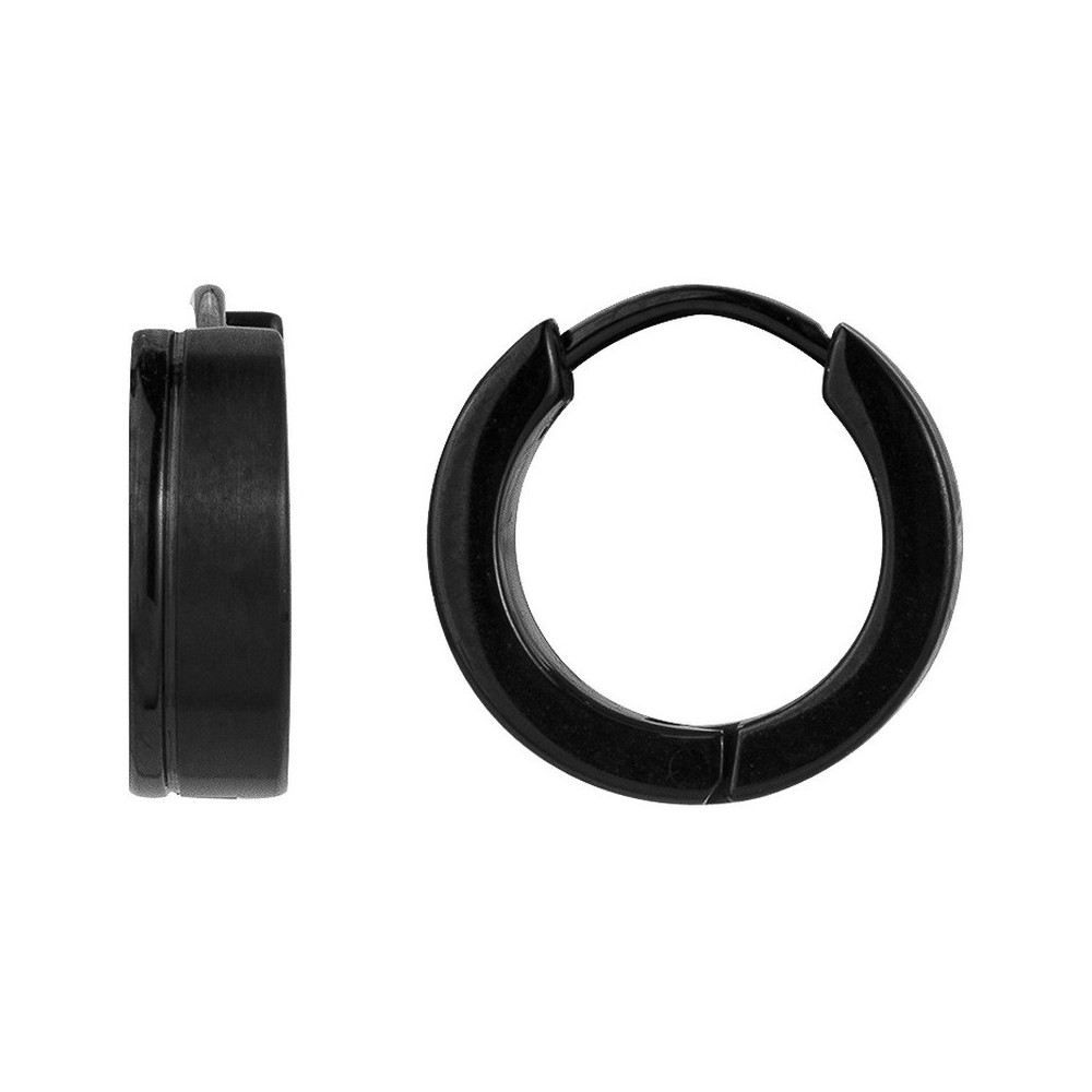 Les Boucles d'oreilles créoles acier IP noir, PHEBUS FOR HIM 87-0016