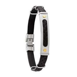 Le Bracelet Homme Jourdan Bijou, Damian, Acier, cuir et or 750/1000, JH300012B