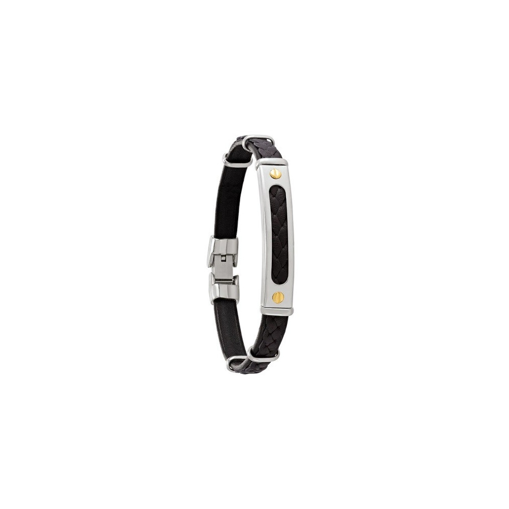 Le Bracelet Homme Jourdan Bijou, Damian, Acier, cuir et or 750/1000, JH300012B