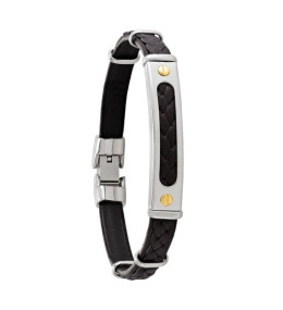 Le Bracelet Homme Jourdan Bijou, Damian, Acier, cuir et or 750/1000, JH300012B