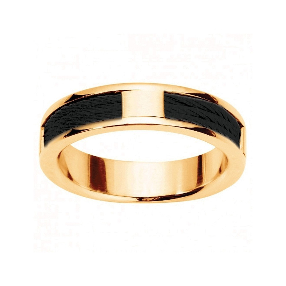 Bague Phebus Homme acier PVD jaune et cable noir Ref. 15-0413