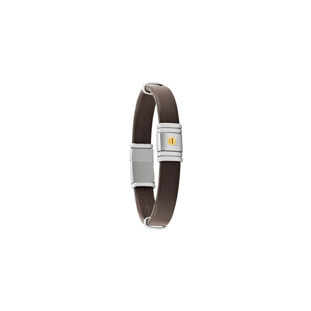 Le Bracelet Homme Jourdan Bijou, Antonio, Acier, cuir synthétique et or 750/1000, JH300007B