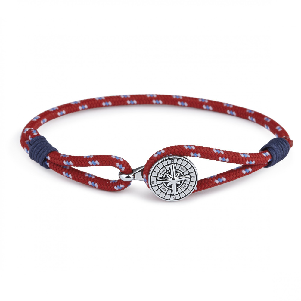 Le Bracelet homme, acier et cordon rouge et bleu by Stauffer
