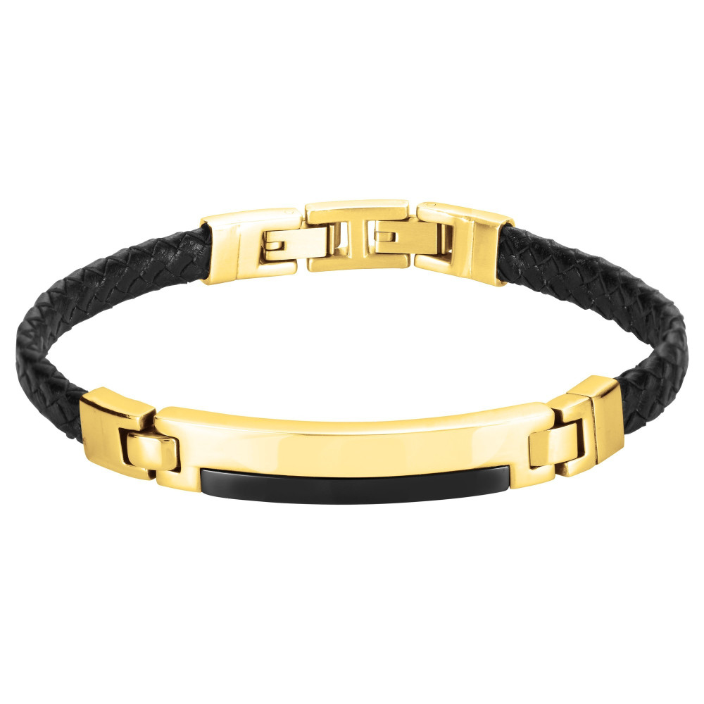 Bracelet acier IP jaune, cuir et déramique noire, Phebus Legend Ref. 35-1159