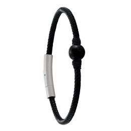Le Bracelet Homme Jourdan Bijou, Albann, Acier, cuir et Onyx, JH250008B
