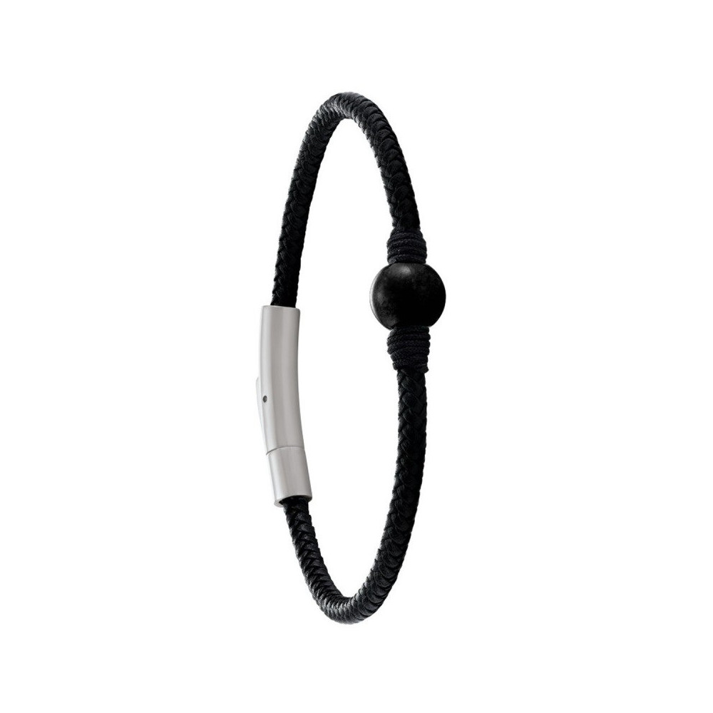 Le Bracelet Homme Jourdan Bijou, Albann, Acier, cuir et Onyx, JH250008B