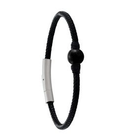 Le Bracelet Homme Jourdan Bijou, Albann, Acier, cuir et Onyx, JH250008B
