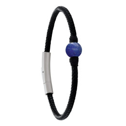 Le Bracelet Homme Jourdan Bijou, Albann, Acier, cuir et Lapis lazuli, JH250007B