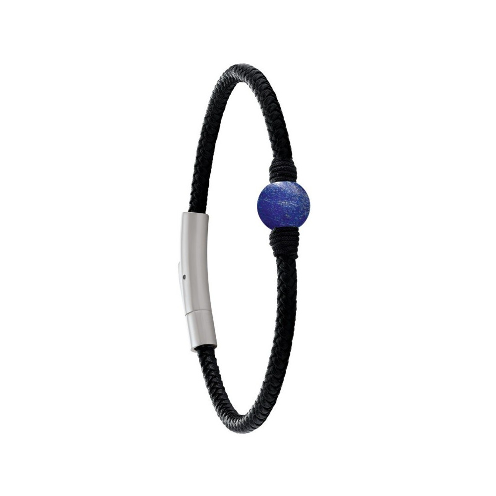 Le Bracelet Homme Jourdan Bijou, Albann, Acier, cuir et Lapis lazuli, JH250007B