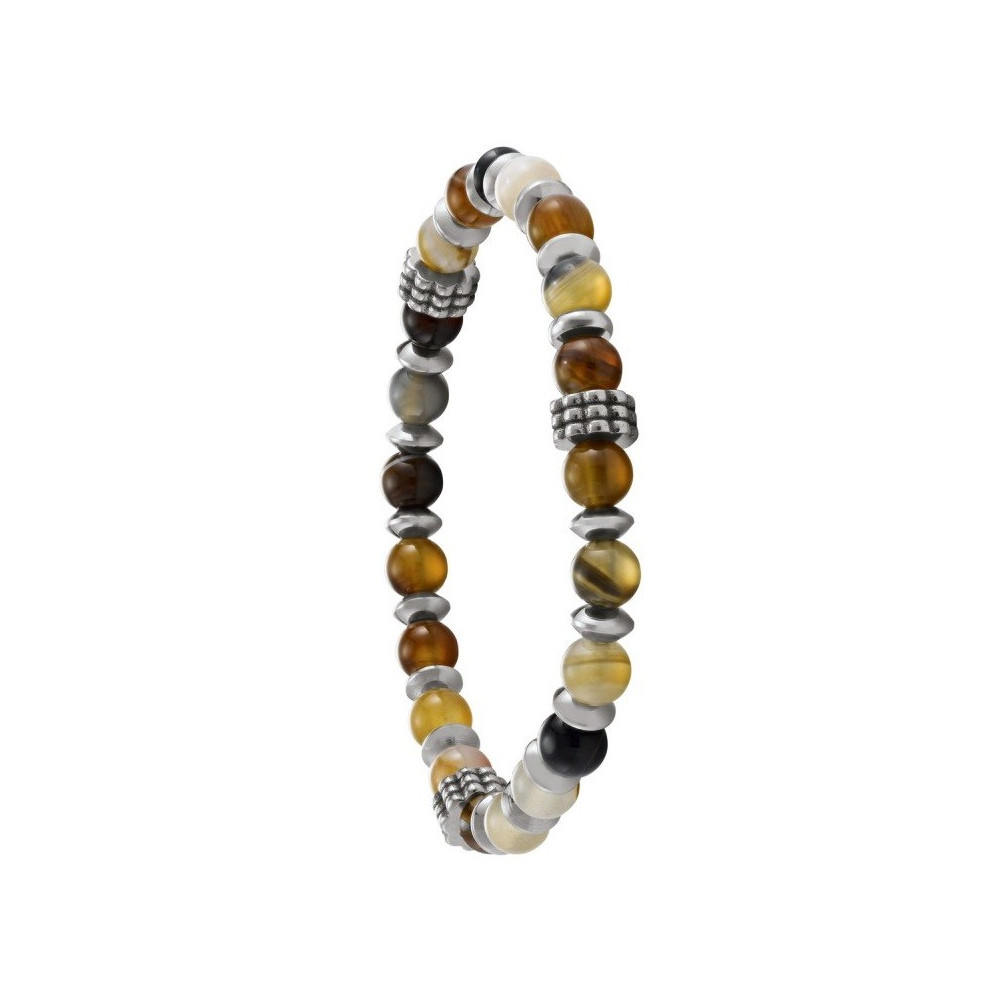 Le Bracelet Homme Jourdan Bijou, Lewis, Acier, agate à rayures de café, JH250001B