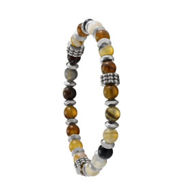 Le Bracelet Homme Jourdan Bijou, Lewis, Acier, agate à rayures de café, JH250001B