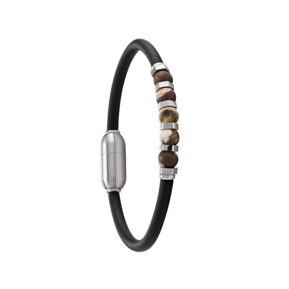 Le Bracelet Homme Jourdan Bijou, Daryl, Acier, caoutchouc et agate brune, JH150153B