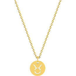 Le Collier femme acier doré jaune, chaîne forçat, signe du zodiaque taureau, by Stauffer.