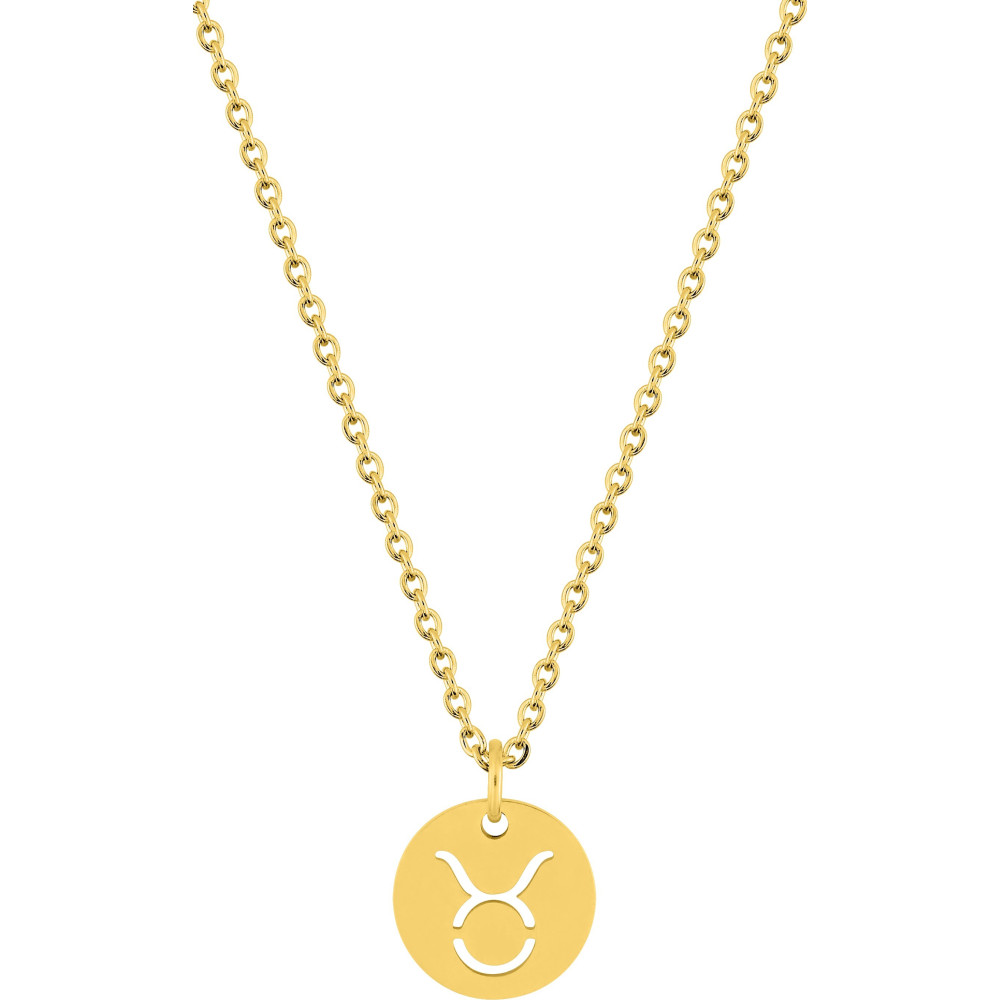 Le Collier femme acier doré jaune, chaîne forçat, signe du zodiaque taureau, by Stauffer.