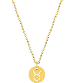 Le Collier femme acier doré jaune, chaîne forçat, signe du zodiaque taureau, by Stauffer.