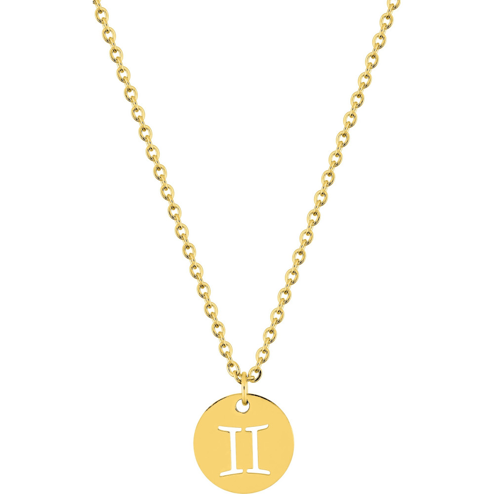 Le Collier femme acier doré jaune, chaîne forçat, signe du zodiaque Gémeaux, by Stauffer