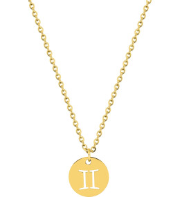 Le Collier femme acier doré jaune, chaîne forçat, signe du zodiaque Gémeaux, by Stauffer