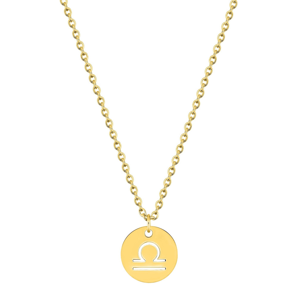 Le Collier femme acier doré jaune, chaîne forçat, signe du zodiaque Balance, by Stauffer
