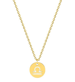 Le Collier femme acier doré jaune, chaîne forçat, signe du zodiaque Balance, by Stauffer