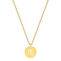 Le Collier femme acier doré jaune, chaîne forçat, signe du zodiaque Scorpion, by Stauffer.