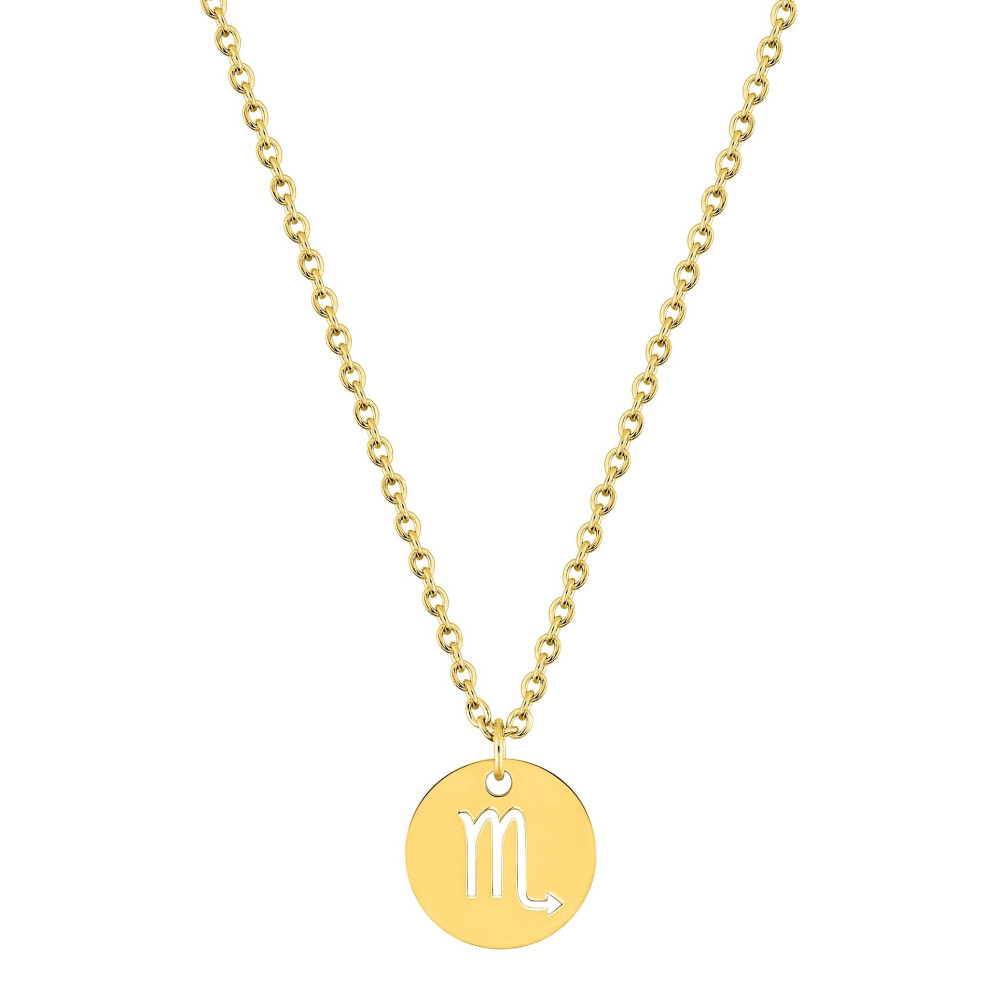 Le Collier femme acier doré jaune, chaîne forçat, signe du zodiaque Scorpion, by Stauffer.