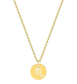Le Collier femme acier doré jaune, chaîne forçat, signe du zodiaque Scorpion, by Stauffer.
