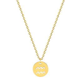 Le Collier femme acier doré jaune, chaîne forçat, signe du zodiaque Verseau, by Stauffer.