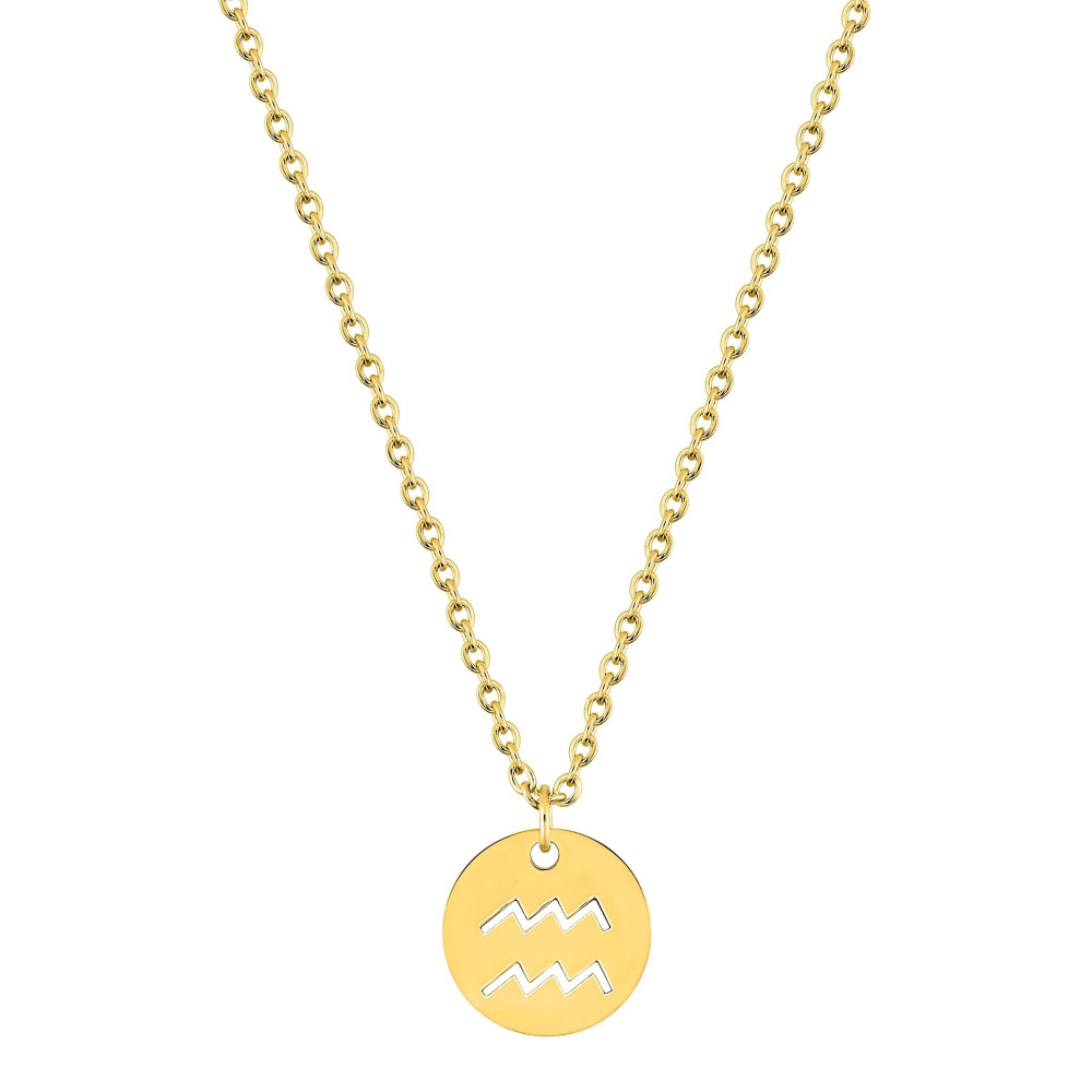 Le Collier femme acier doré jaune, chaîne forçat, signe du zodiaque Verseau, by Stauffer.