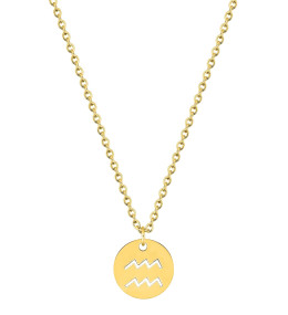Le Collier femme acier doré jaune, chaîne forçat, signe du zodiaque Verseau, by Stauffer.