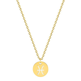 Le Collier femme acier doré jaune, chaîne forçat, signe du zodiaque Poissons, by Stauffer.