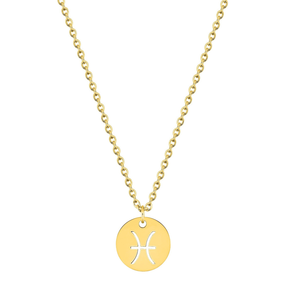 Le Collier femme acier doré jaune, chaîne forçat, signe du zodiaque Poissons, by Stauffer.