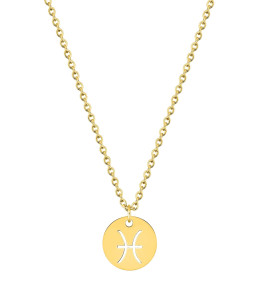 Le Collier femme acier doré jaune, chaîne forçat, signe du zodiaque Poissons, by Stauffer.