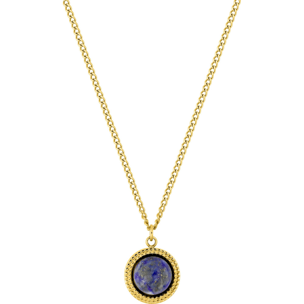 Le Collier femme acier doré jaune, chaîne forçat, lapis lazuli bleu, by Stauffer