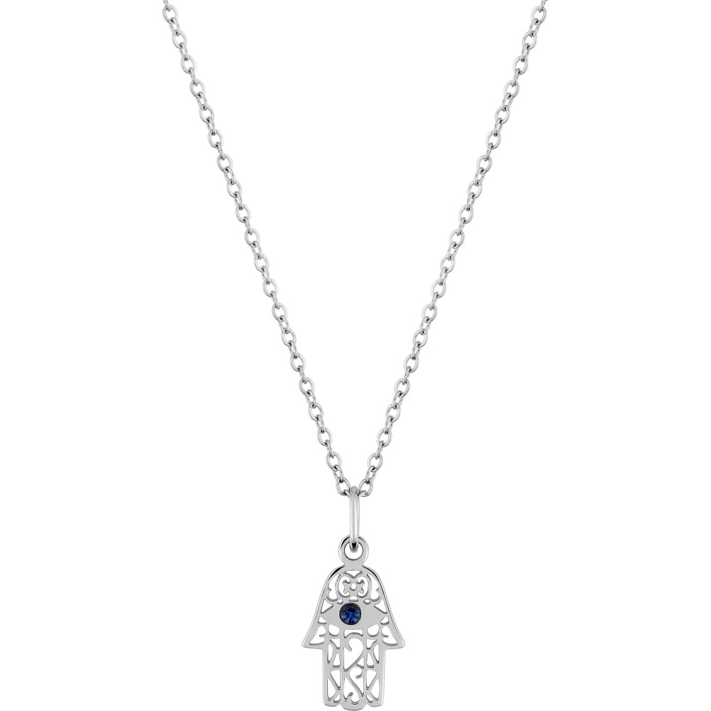 Le Collier femme acier , chaîne forçat, avec pendentif main de Fatma, by Stauffer.