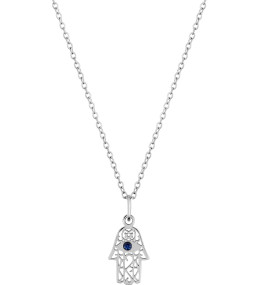 Le Collier femme acier , chaîne forçat, avec pendentif main de Fatma, by Stauffer.